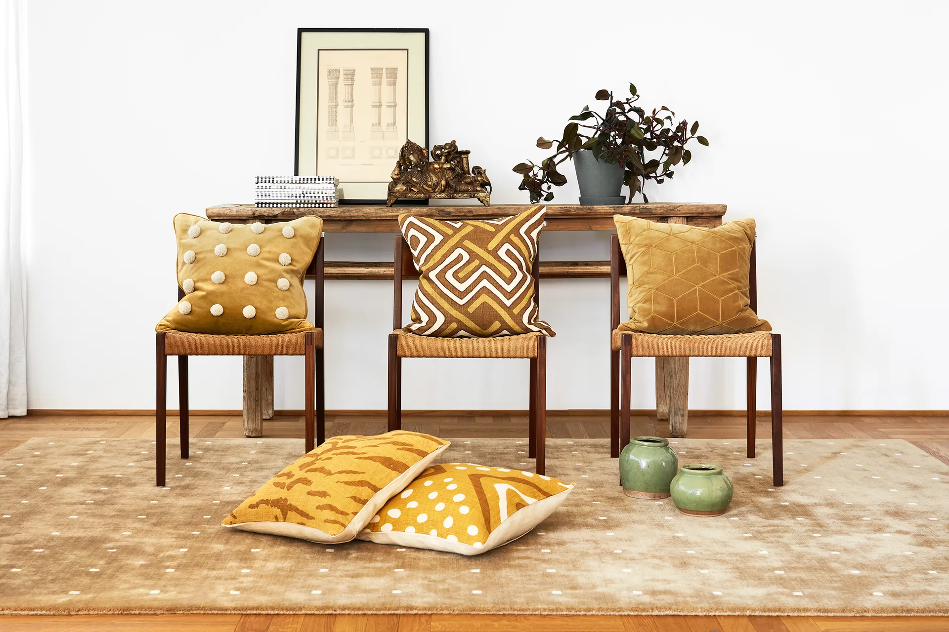 Capa de almofada Veena 50x50 cm, Spicy yellow-taupe Chhatwal & Jonsson