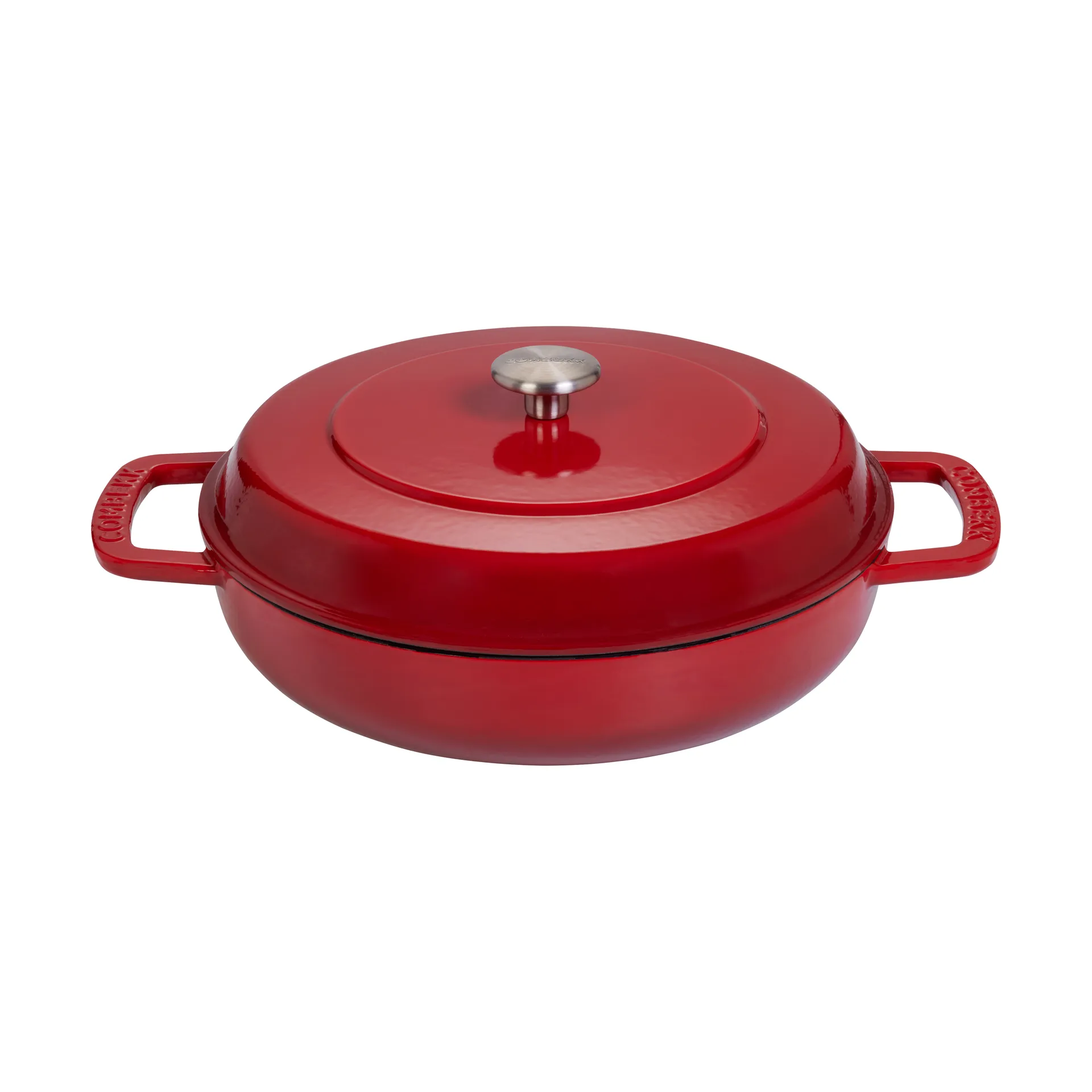 Combekk Enameled panela sauté de ferro fundido Ø28 cm, Cereja-puxador prateado Combekk