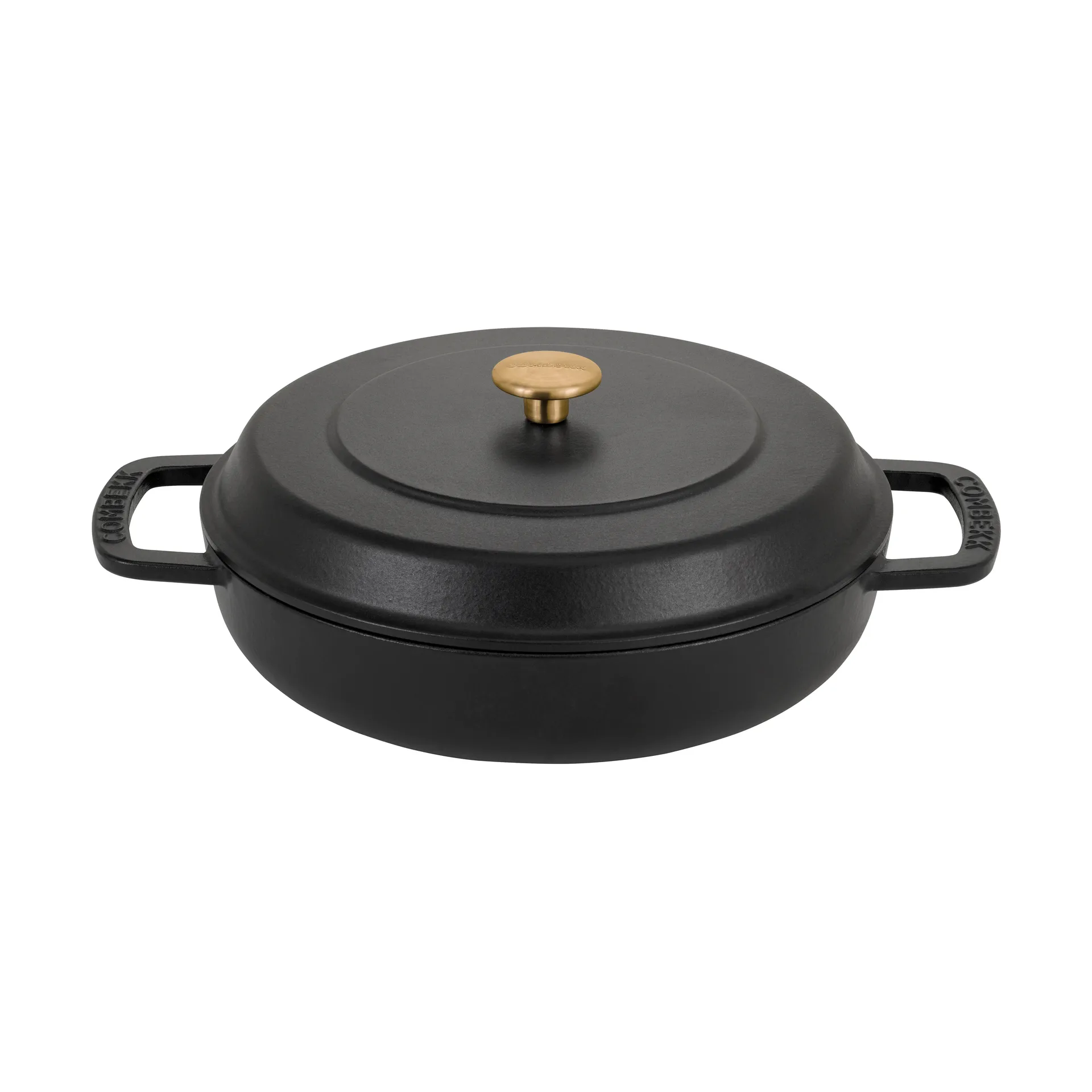 Combekk Enameled panela sauté de ferro fundido Ø28 cm, Preto-puxador dourado Combekk