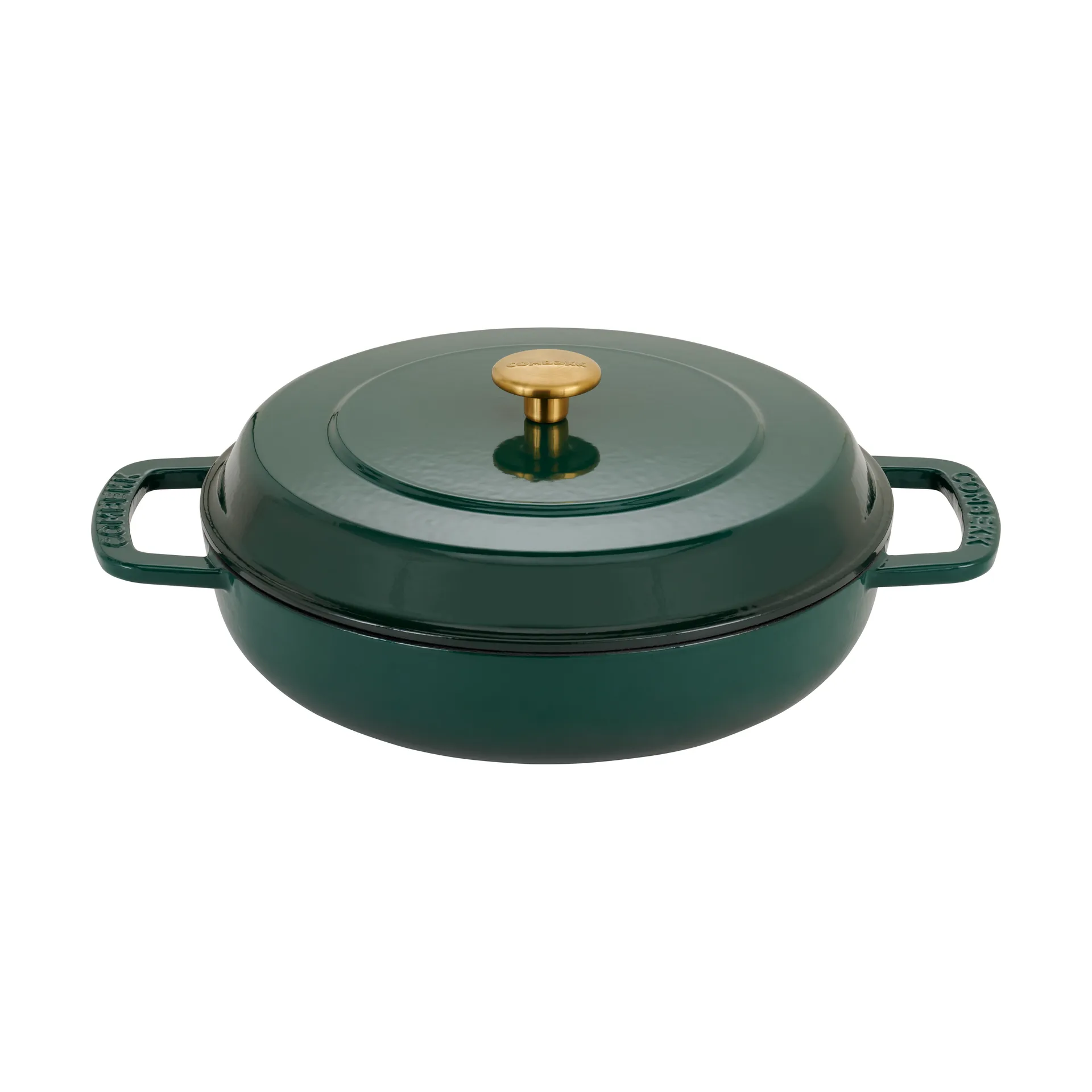 Combekk Enameled panela sauté de ferro fundido Ø28 cm, Verde holly-puxador dourado Combekk