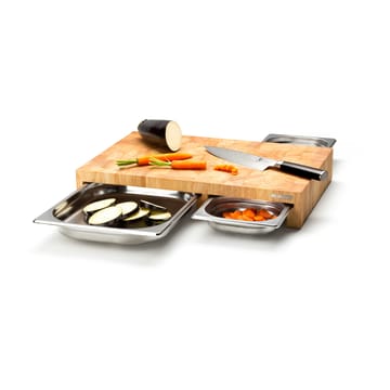 Tábua de cortar, madeira de borracha + 3 tabuleiros - 32x48 cm - Continenta