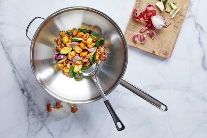 Apollo 7 wok frigideira aço inoxidável 7-camadas com 2 alças, Ø36 cm Demeyere