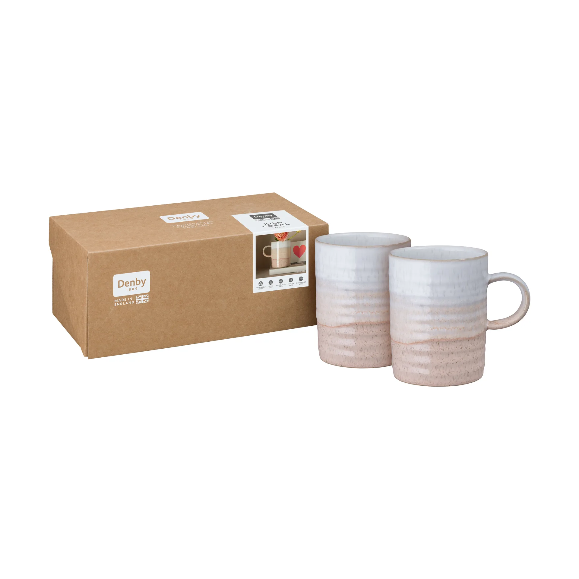 Caneca estriada Kiln Coral, Coral-bege, 2-pack Denby