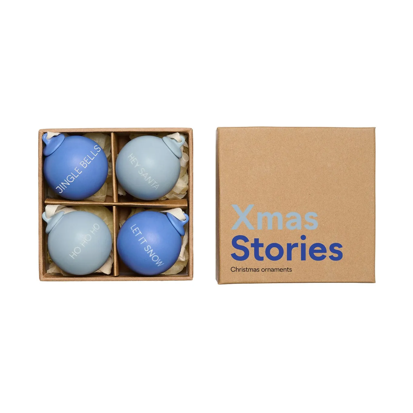 Conjunto de 4 bolas de Natal XMAS Stories Ø4 cm, Cobalt blue-light blue Design Letters