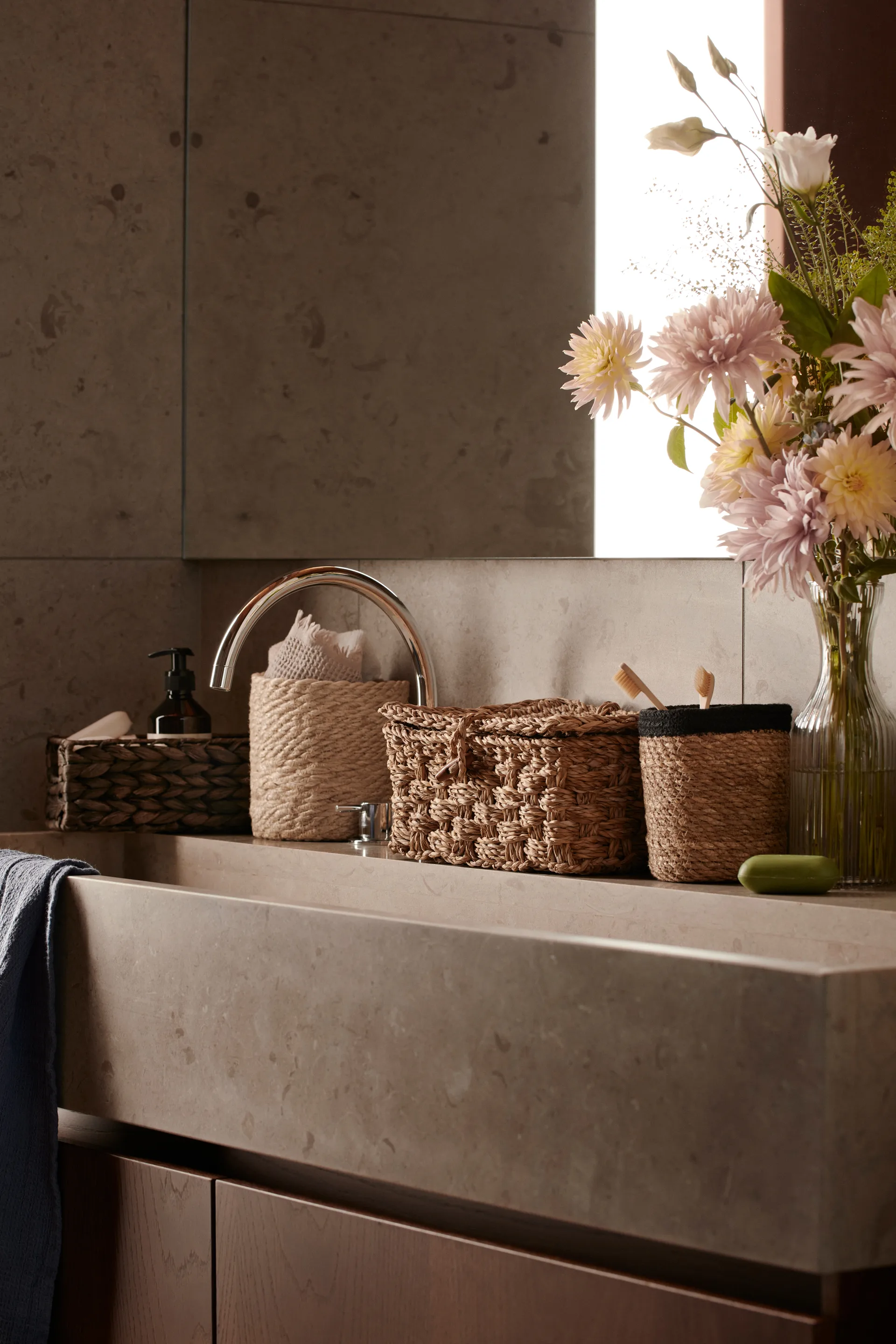 Cesto de arrumação Emil 3 un., preto-natural Dixie