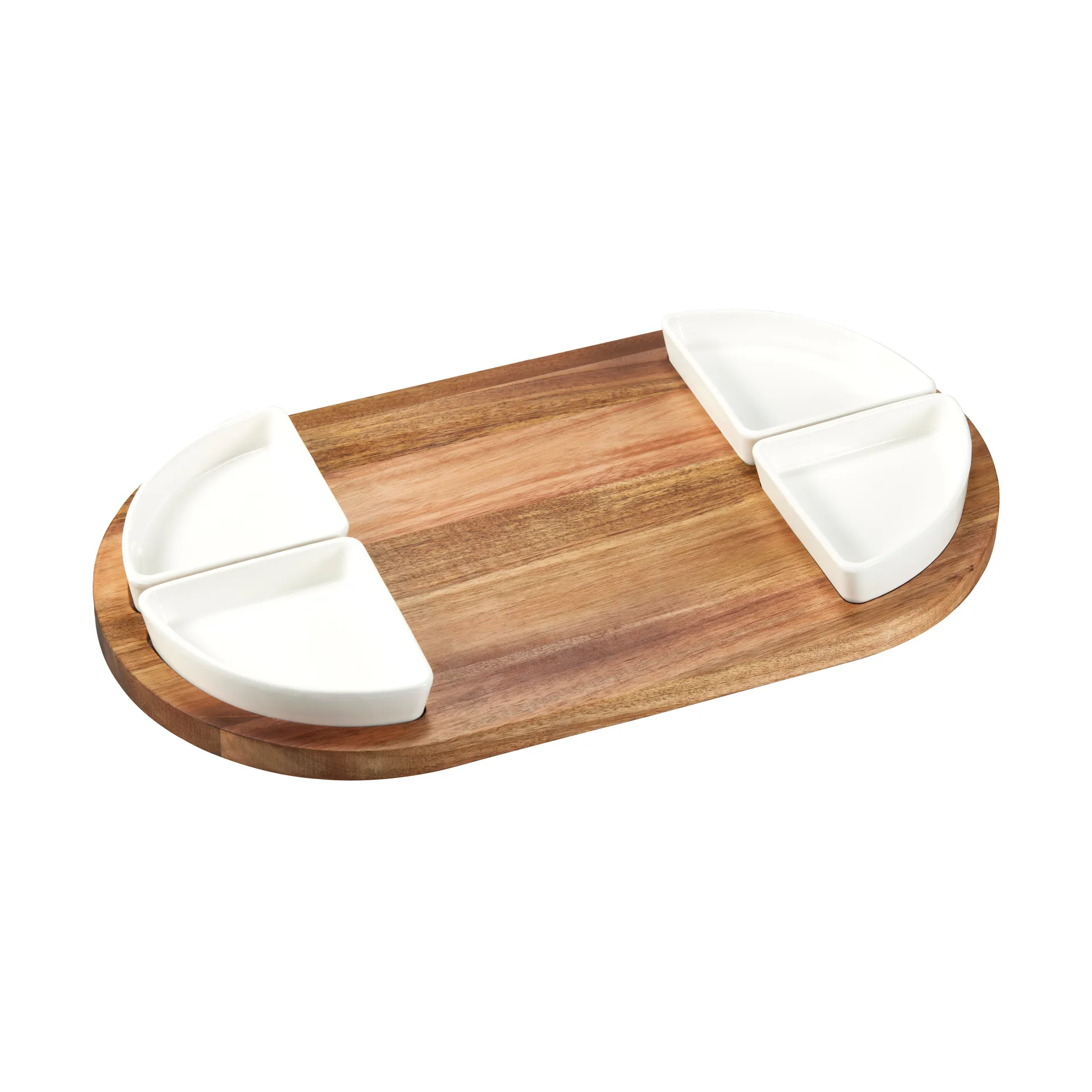 Bandeja de servir Sevyn + tigela 5 peças, Acácia-porcelana branca Dorre