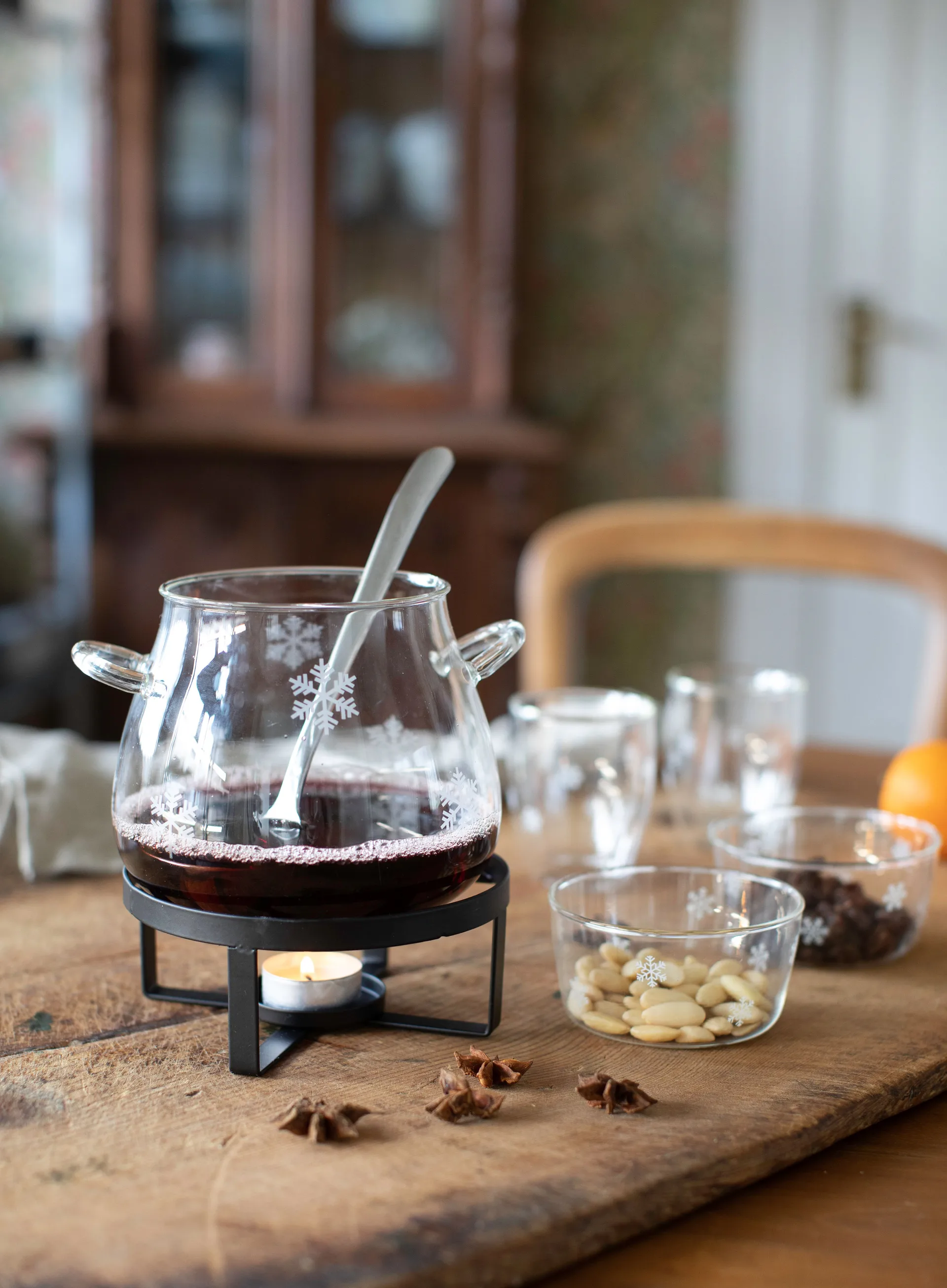 Caçarola de vinho quente flocos neve 1,2 L, Vidro Dorre