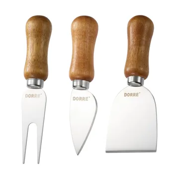 Conjunto de facas de queijo Olva - Madeira de acácia, aço inoxidável, 3 peças, 13 cm - Dorre