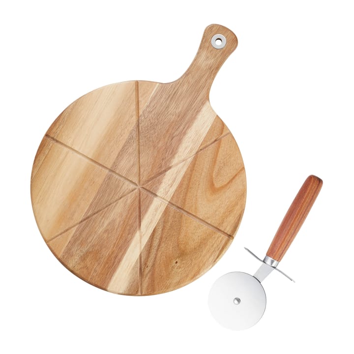 Conjunto para piza Sade: cortador de piza, tábua de cortar Ø32 cm - Acacia - Dorre