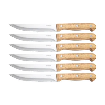 faca de bife BBQ - Aço inoxidável, conjunto de 6, caixa de madeira de acácia, 22,5x2 cm - Dorre