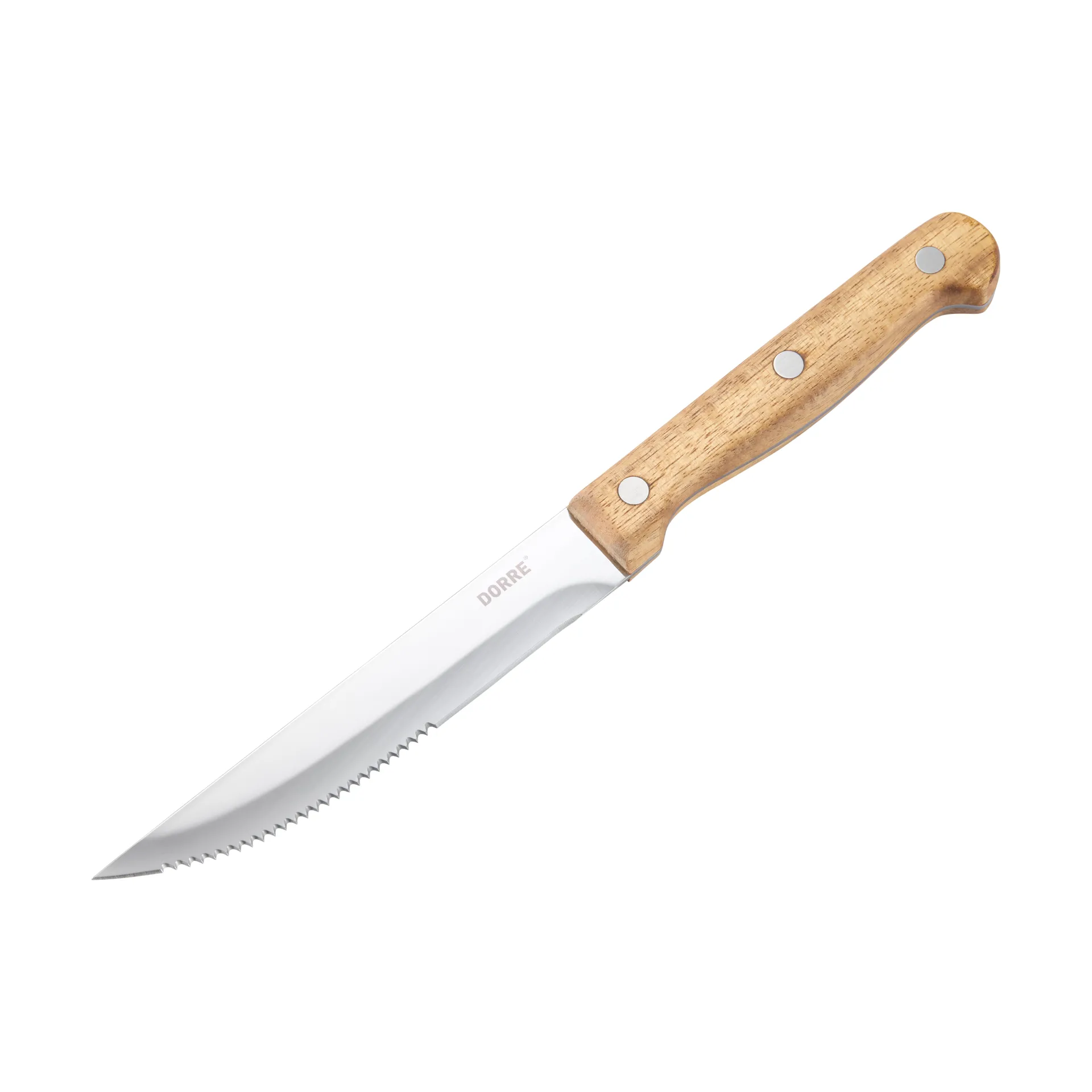 faca de bife BBQ, Aço inoxidável, conjunto de 6, caixa de madeira de acácia, 22,5x2 cm Dorre