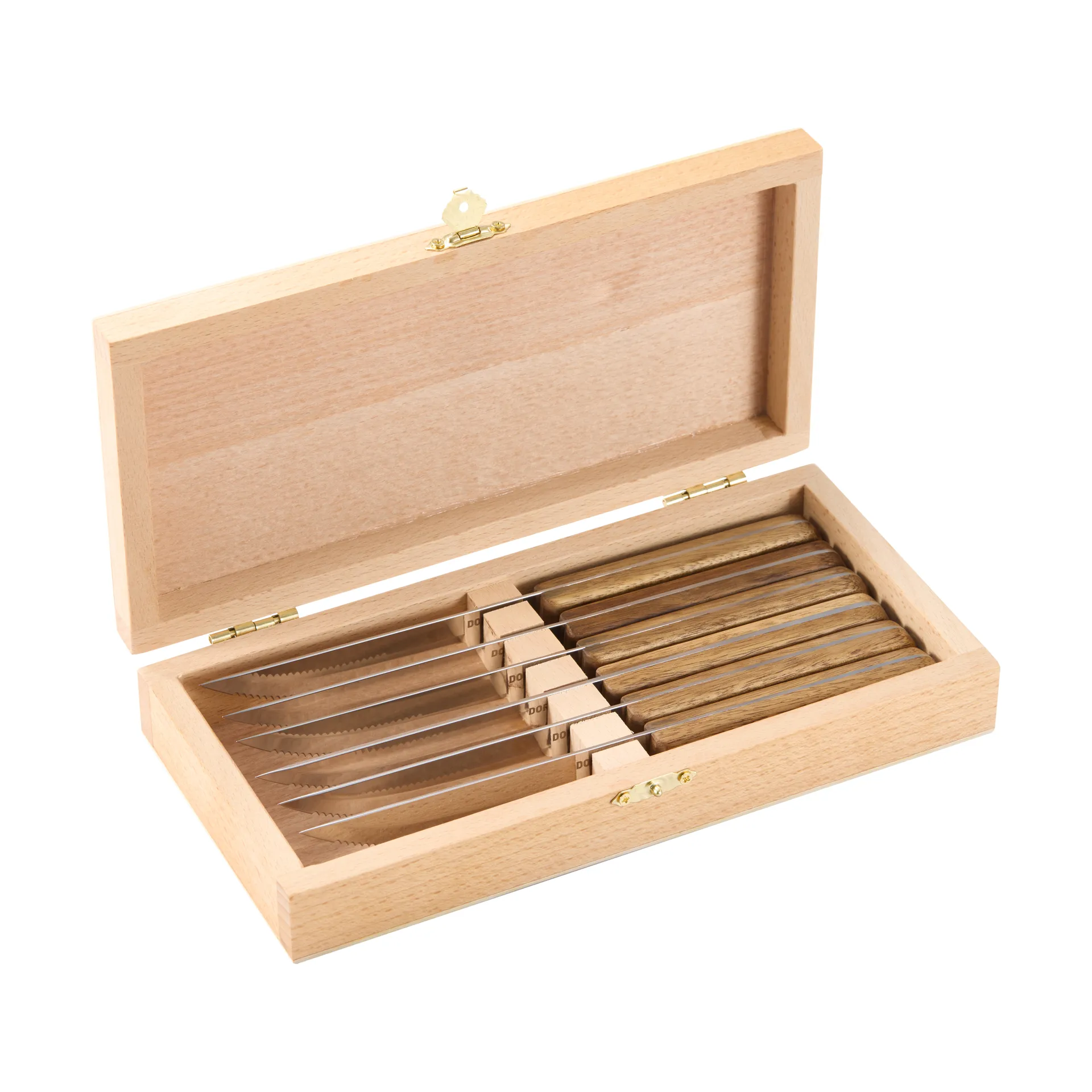 faca de bife BBQ, Aço inoxidável, conjunto de 6, caixa de madeira de acácia, 22,5x2 cm Dorre