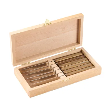 faca de bife BBQ - Aço inoxidável, conjunto de 6, caixa de madeira de acácia, 22,5x2 cm - Dorre
