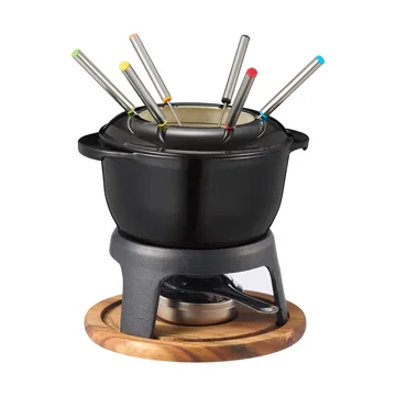 Foni fondue ferro fundido esmaltado 21×18,4×9,8 cm - Placa de madeira em preto-acácia - Dorre