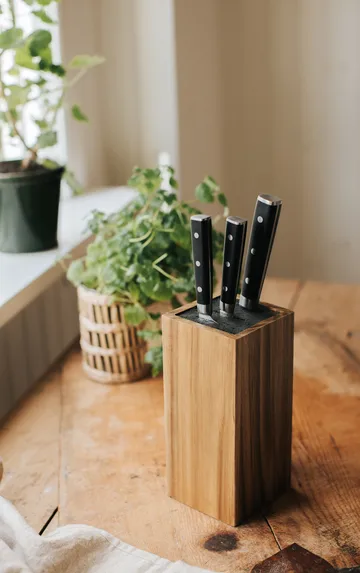 Kini bloco de facas quadrado em madeira de acácia - 23,5x10,7x10,7 cm - Dorre