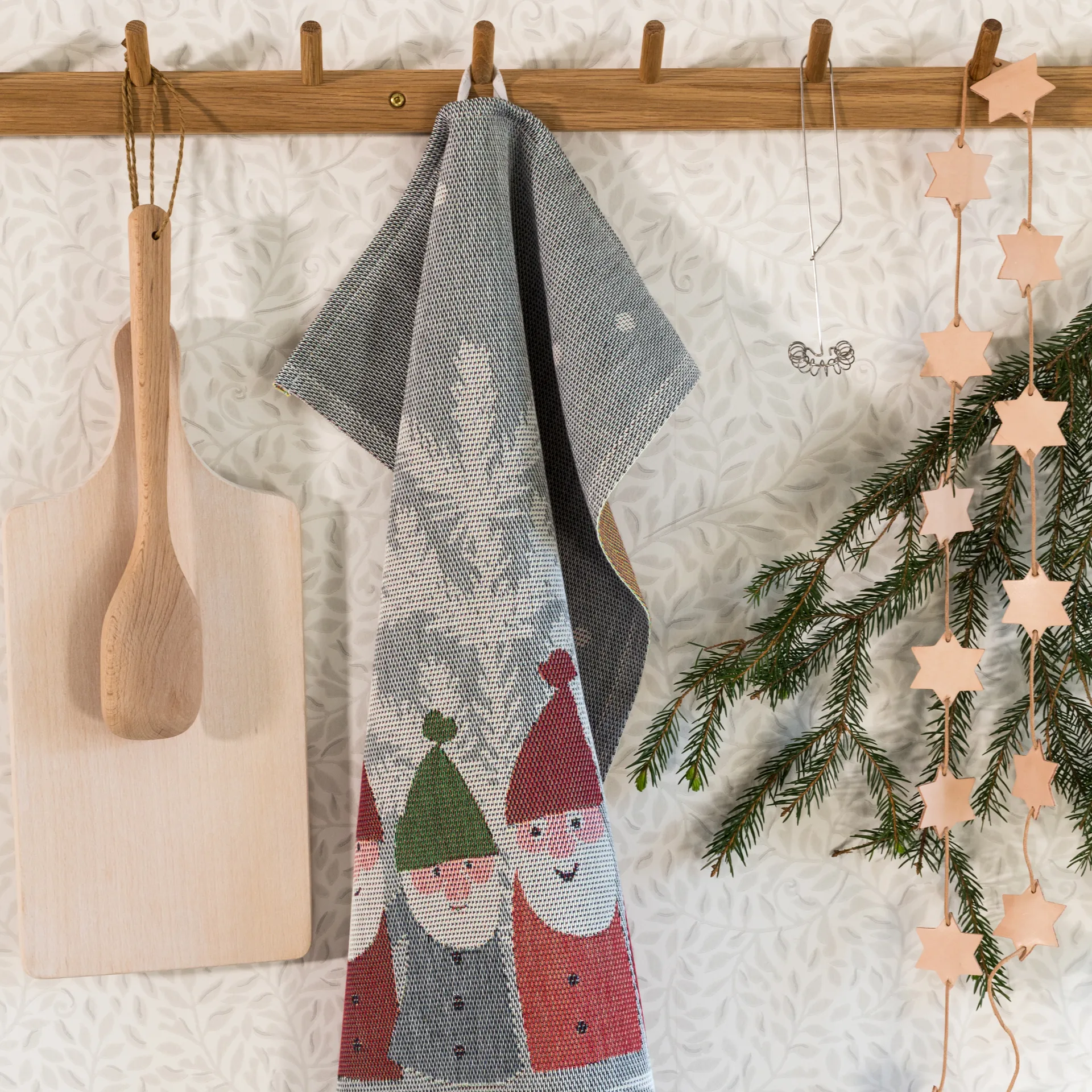 Pano de cozinha reunião do Papai Noel 40x60 cm, Cinza-branco Ekelund Linneväveri