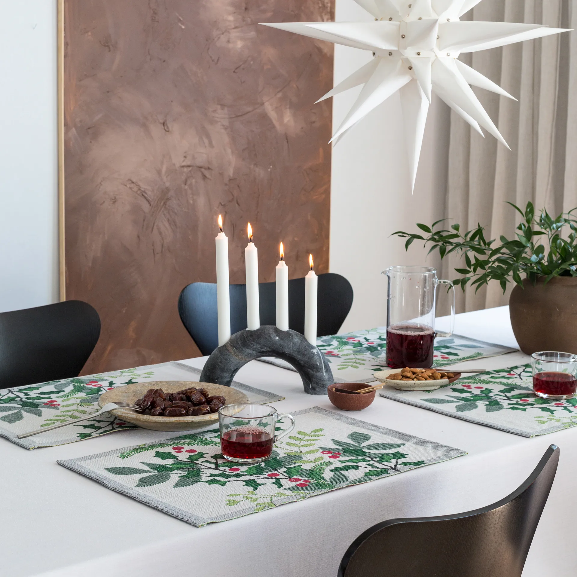 Placemat Julia 35x48 cm, Branco-verde Ekelund Linneväveri