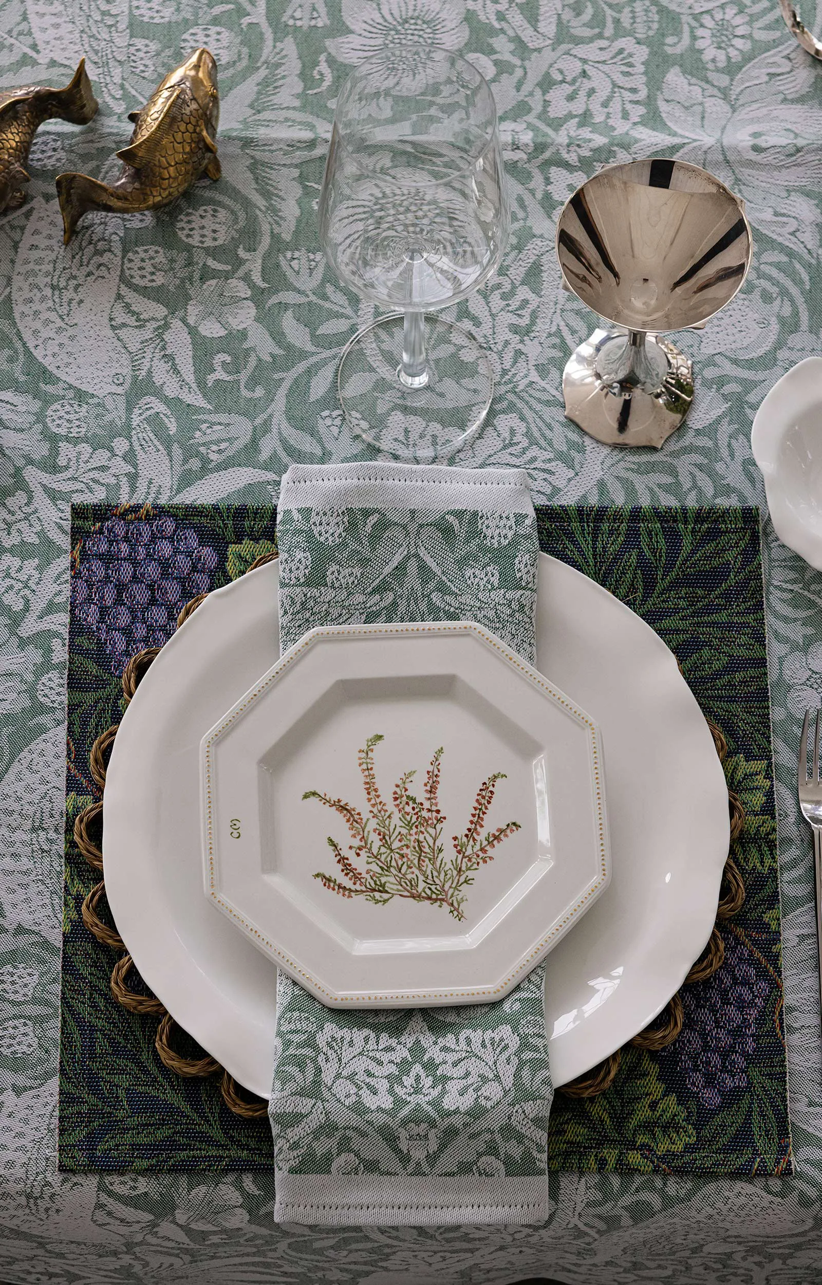 Strawberry Thief caminho de mesa 50x150 cm, Verde Ekelund Linneväveri