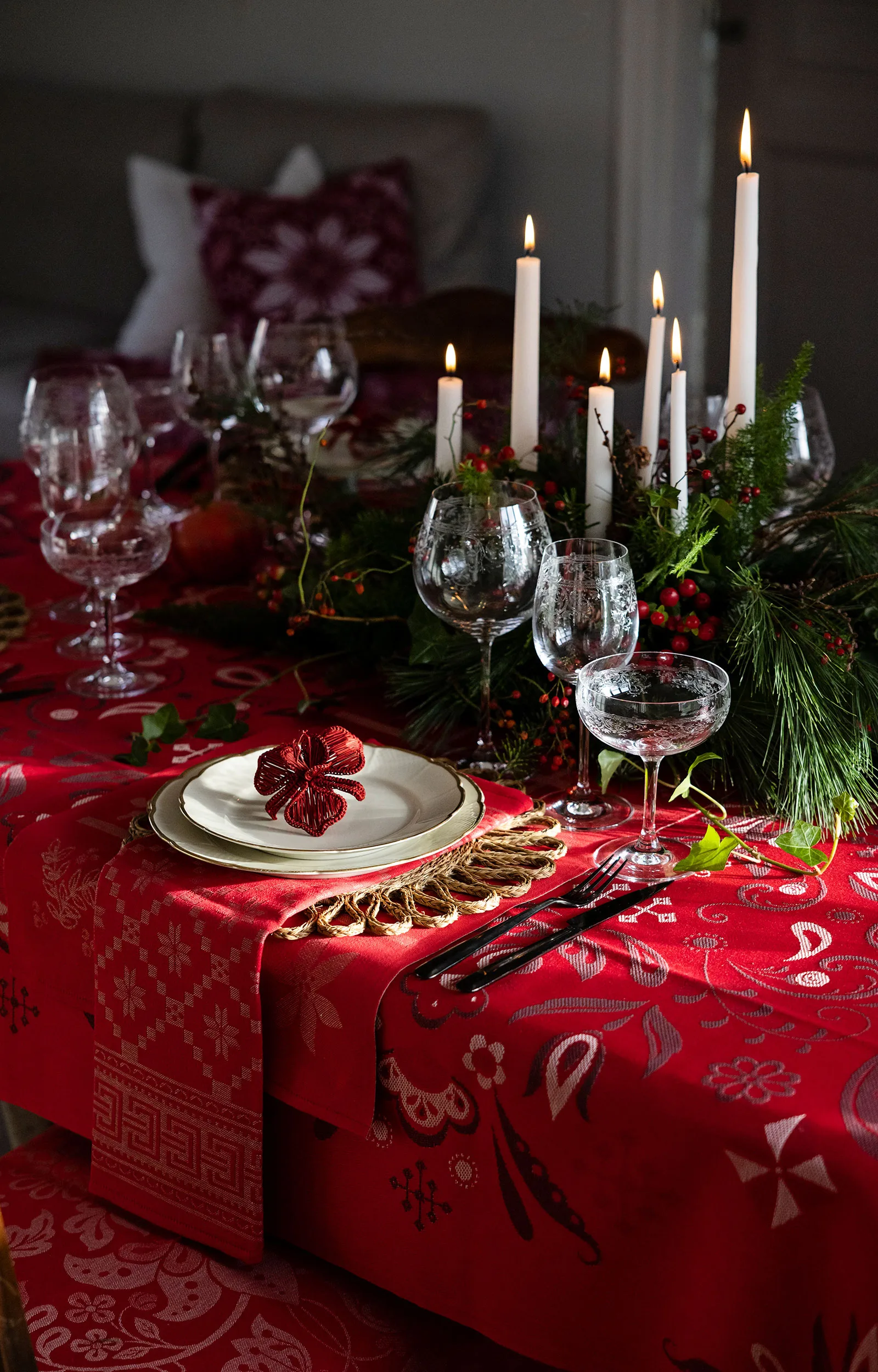 Torplyckan taolha de mesa 145x250 cm, Vermelho Ekelund Linneväveri