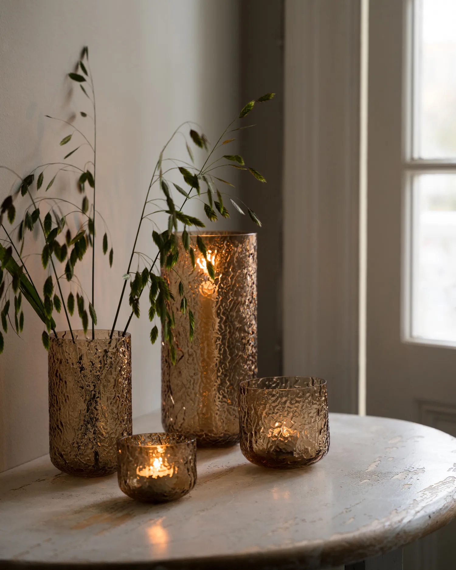 Ernst vaso/porta-vela estampado, Âmbar, Ø9x10 cm ERNST