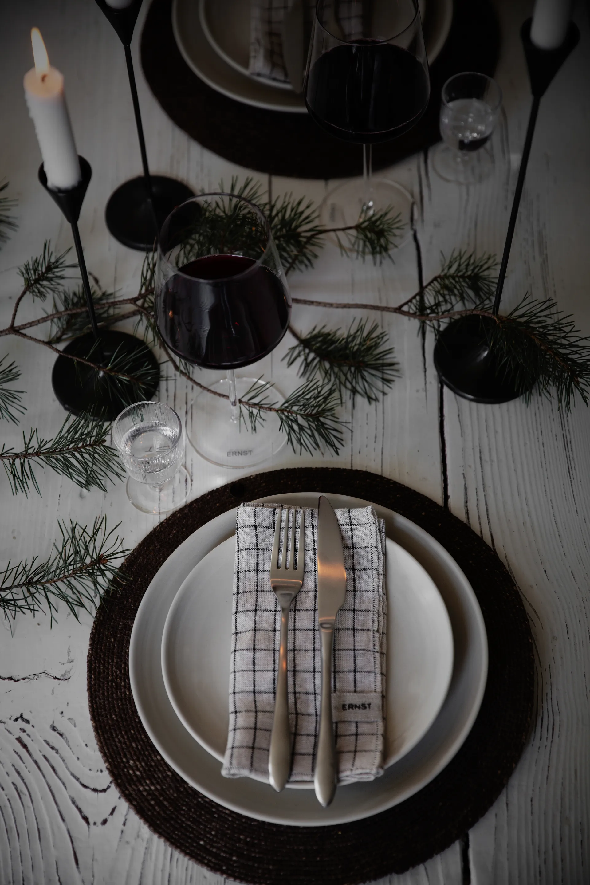 Guardanapos xadrez 2-pacotes 40x40 cm Ernst, Beige-preto ERNST