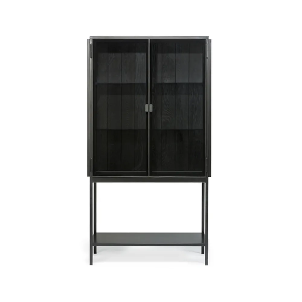 Anders High vitrine, Preto 2 portas de vidro-Metall Ethnicraft