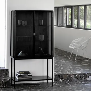 Anders High vitrine - Preto 2 portas de vidro-Metall - Ethnicraft