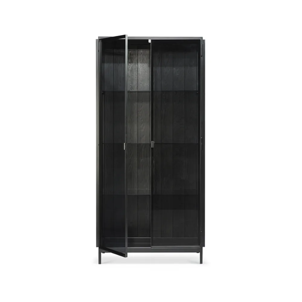 Anders vitrine, Preto 2 portas de vidro-Metall Ethnicraft