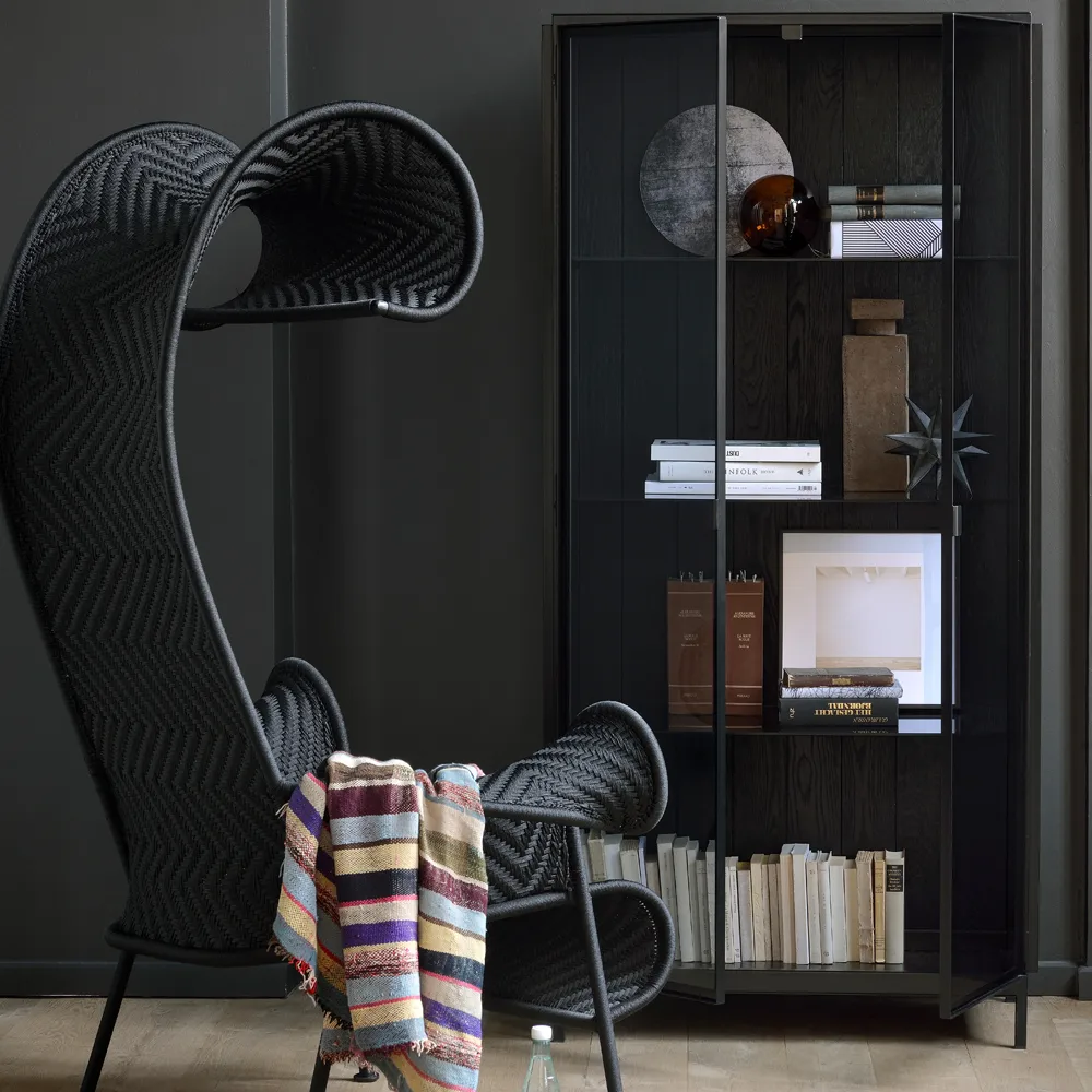 Anders vitrine, Preto 2 portas de vidro-Metall Ethnicraft