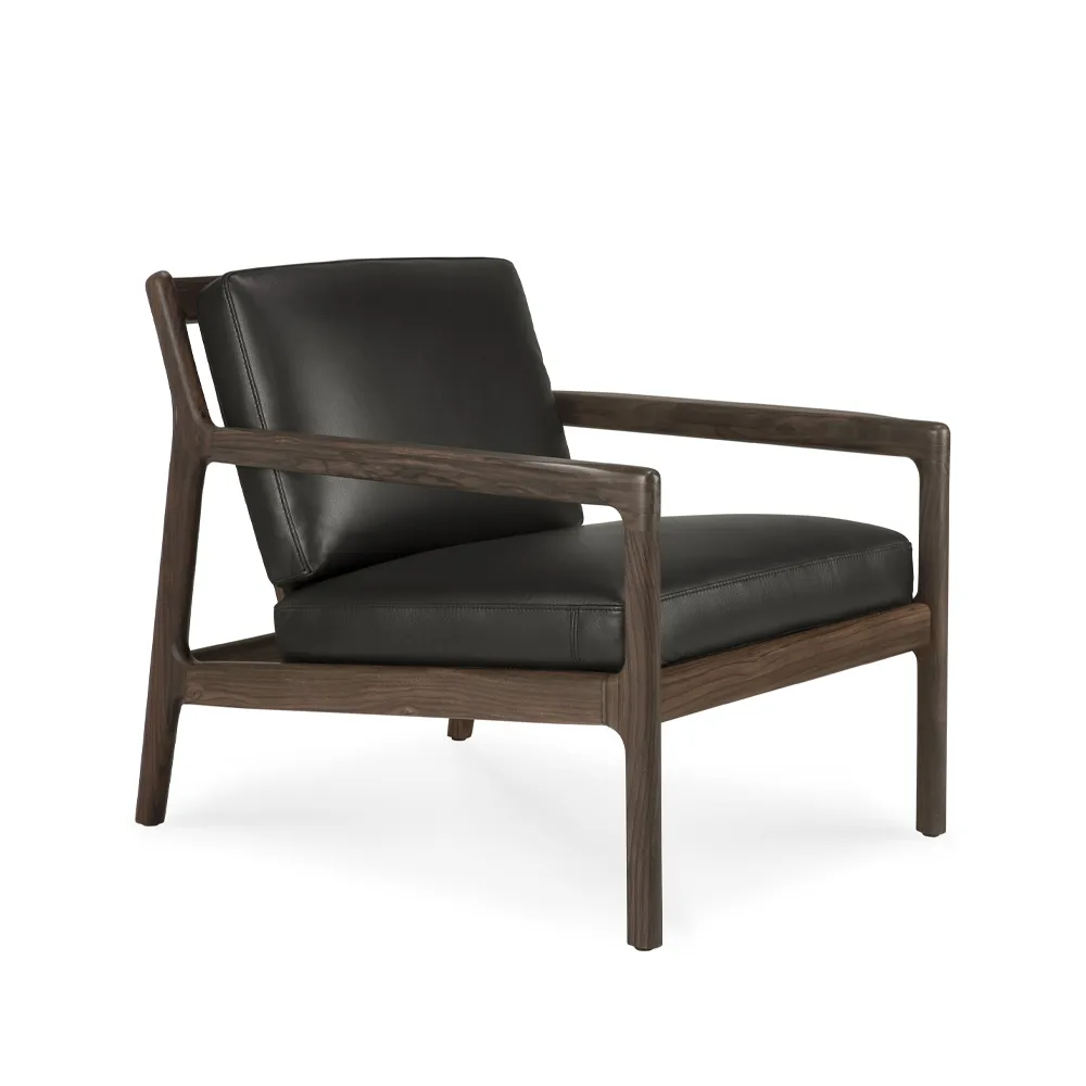 Jack poltrona lounge, Black leather-Rosewood Ethnicraft