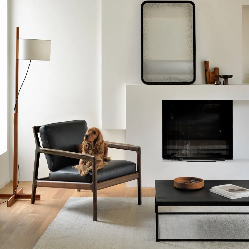 Jack poltrona lounge, Black leather-Rosewood Ethnicraft