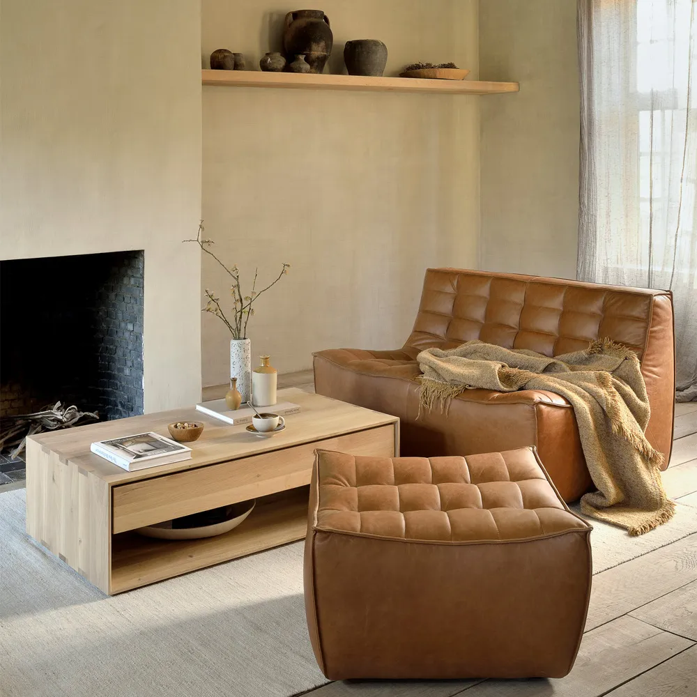 N701 descanso para os pés 70x70 cm, Couro anilina brown Ethnicraft