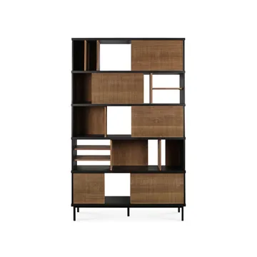 Oscar Rack estante - Teak-Black 5 portas 120x40 cm - Ethnicraft