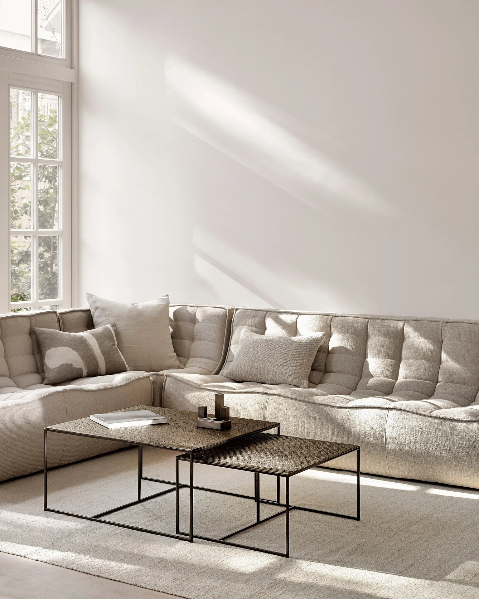 Sofá modular de canto N701 com canto arredondado, tecido Beige, 330x260 cm,  Ethnicraft
