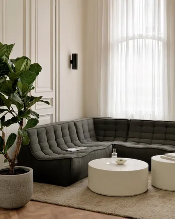 Sofá modular de canto N701 com canto arredondado, tecido Moss Eco, 330x260 cm - Ethnicraft