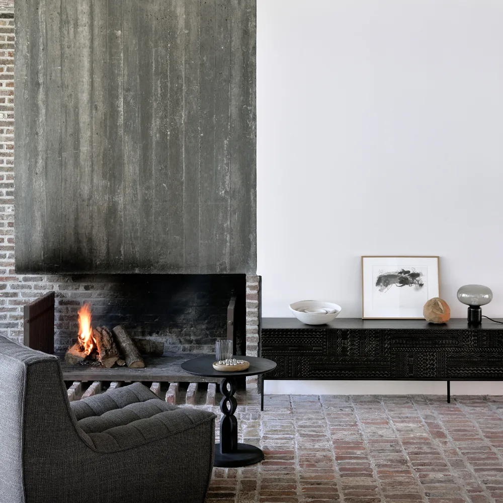 Tabwa móvel de TV, Teak preto 51x160 cm Ethnicraft