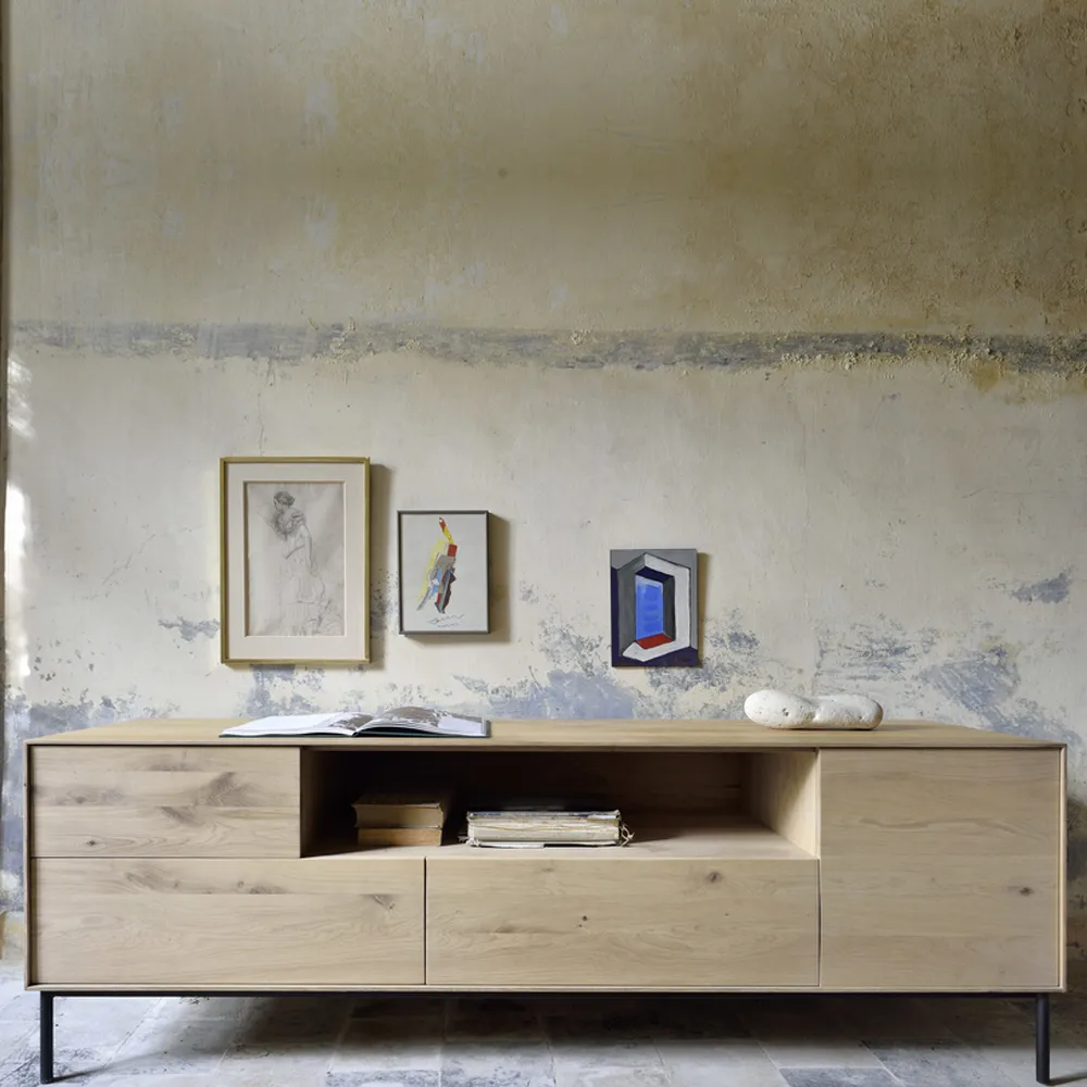 Whitebird móvel de TV 180 cm, Óleo de cera de carvalho-Black metal Ethnicraft