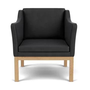 L46 MK155 easy chair poltrona com braços - Carvalho lacado - pele preta - FDB Møbler