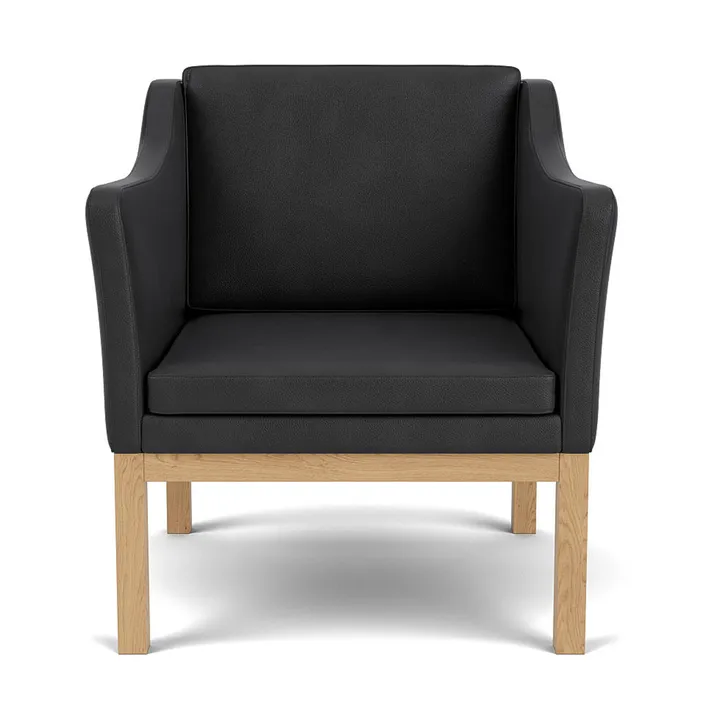 L46 MK155 easy chair poltrona com braços - Carvalho lacado - pele preta - FDB Møbler