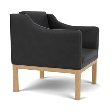 L46 MK155 easy chair poltrona com braços - Carvalho lacado - pele preta - FDB Møbler