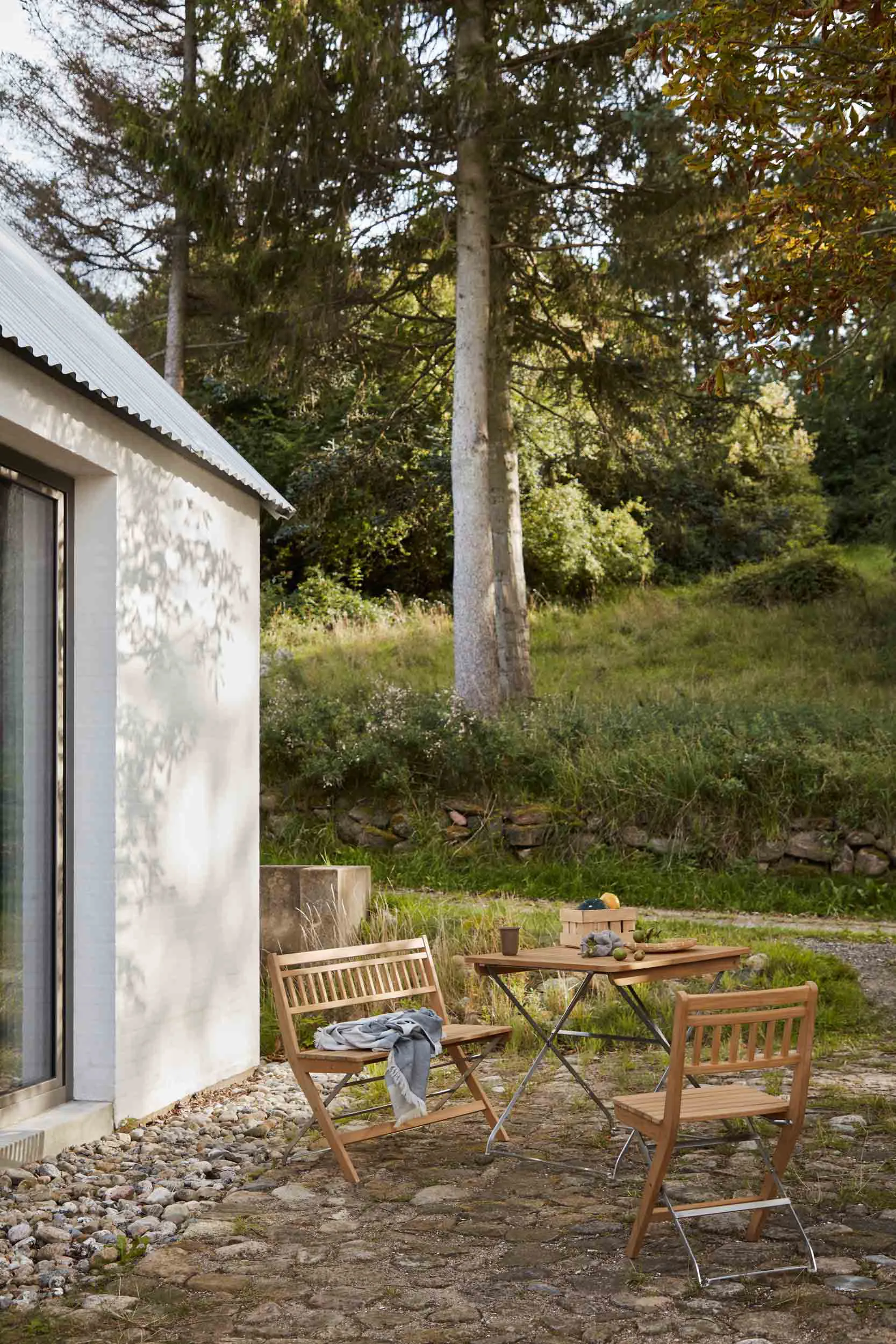 M24 Lilleø banco de varanda, Teca-aço inoxidável FDB Møbler