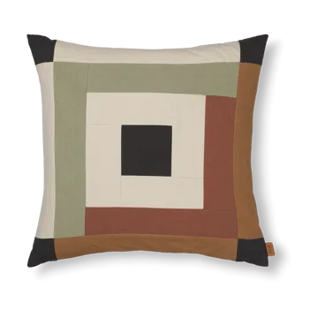 Capa de almofada Border patchwork 50x50 cm - Dark sage-red brown - Ferm Living