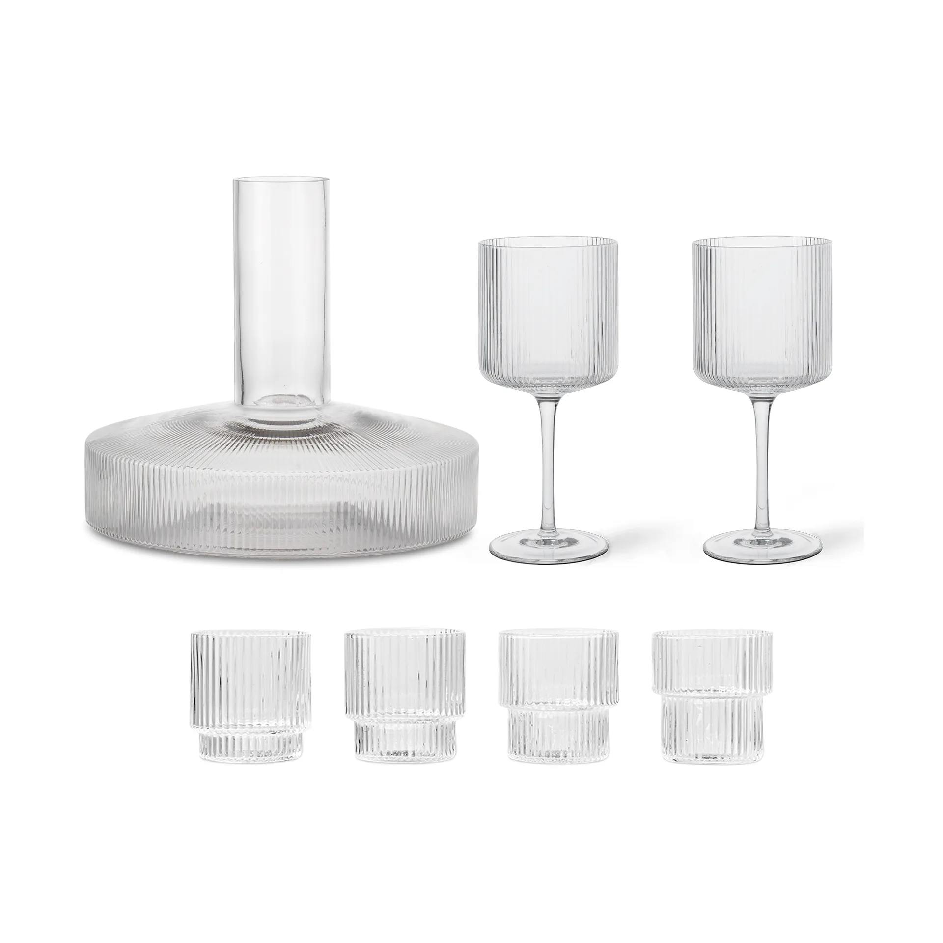 Jarra e copo Ripple 17 peças - Transparente,  Ferm Living