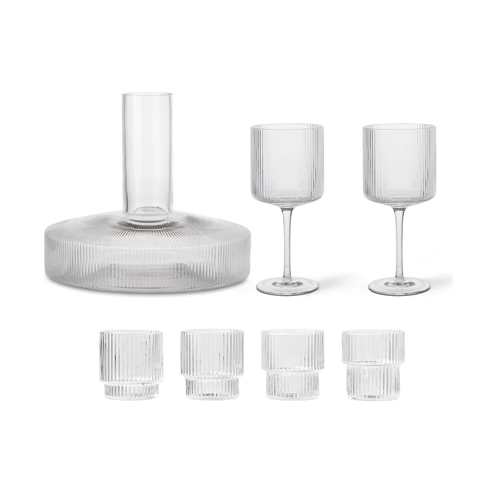 Jarra e copo Ripple 17 peças - Transparente - Ferm Living