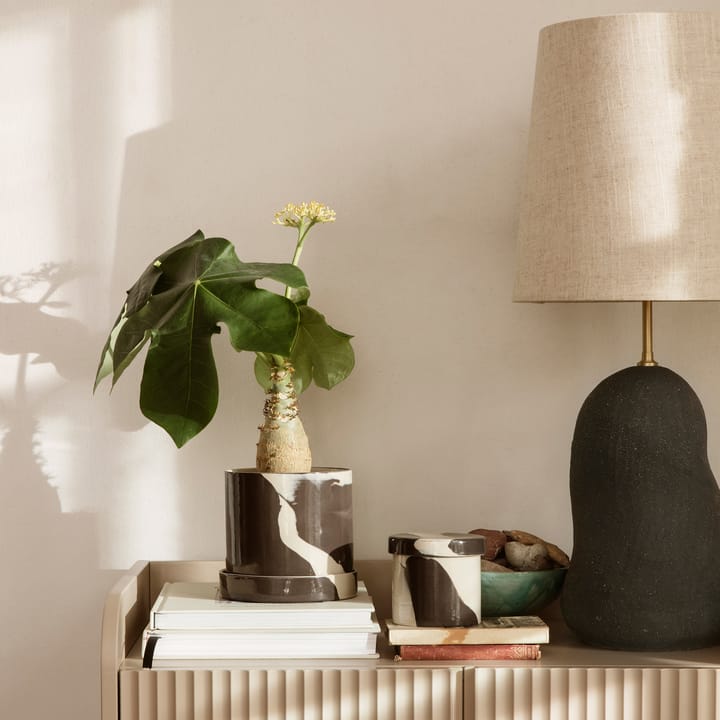 Pote com tampa Inlay Ø14,5 cm, Sand-brown Ferm Living