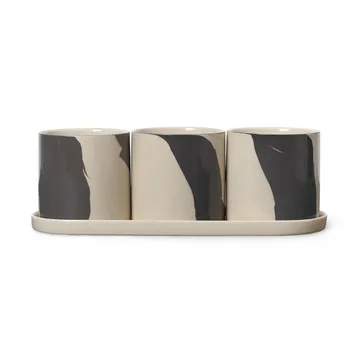 Vaso de ervas com prato Inlay, 4 peças - Sand-brown - Ferm Living