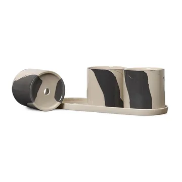 Vaso de ervas com prato Inlay, 4 peças - Sand-brown - Ferm Living