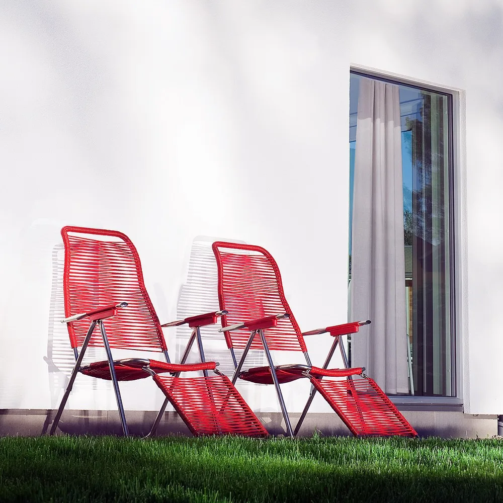 Espreguiçadeira Spaghetti com apoio para os pés, Vermelho Fiam