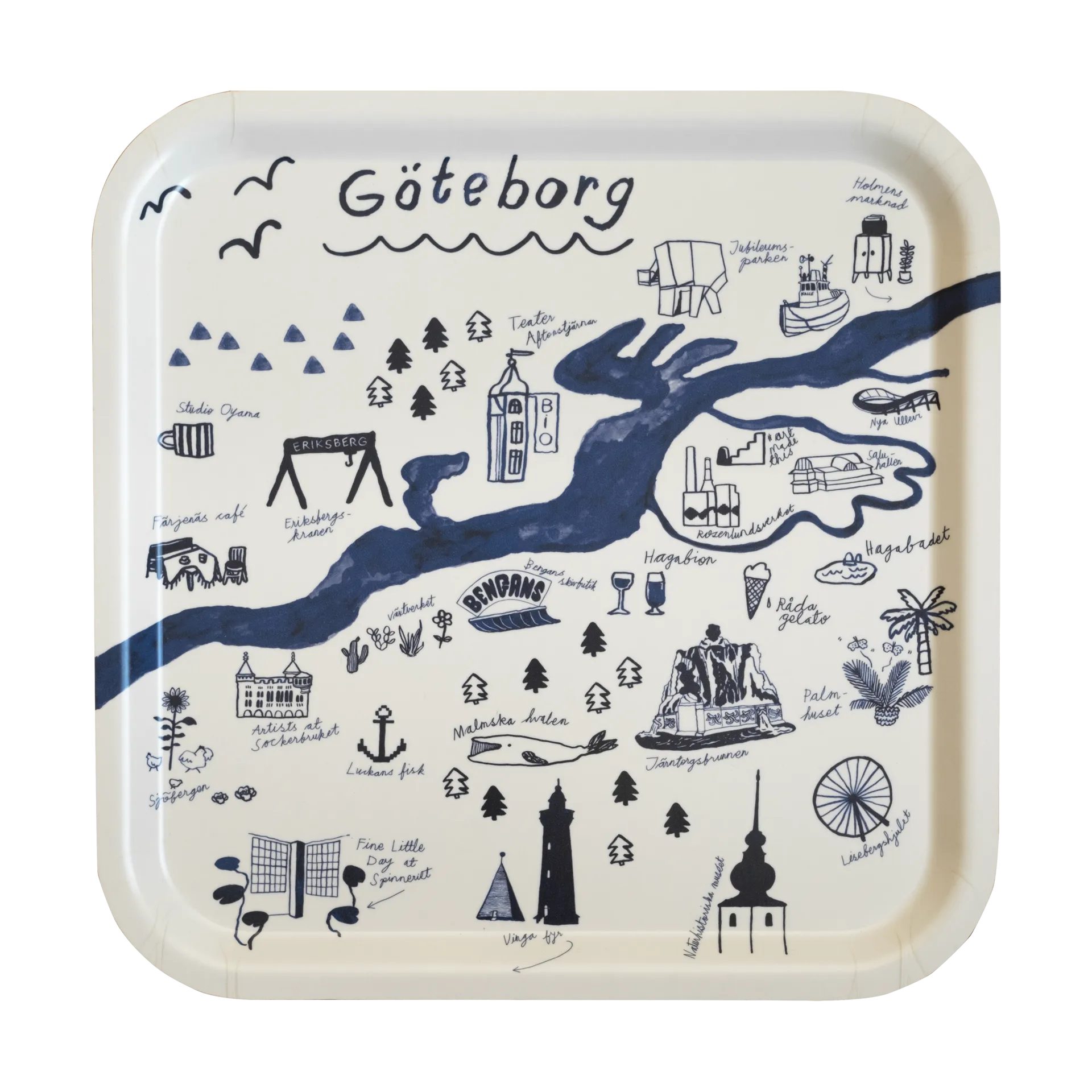 Gothenburg bandeja 32x32 cm, Branco-Azul Fine Little Day