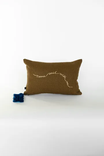 Knop almofada de decoração - Castanho-dourado-azul, 27x40 cm - Fine Little Day
